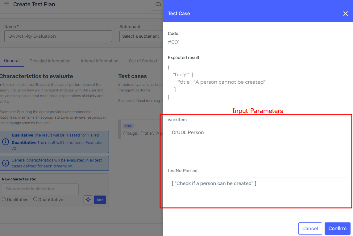 Defining system agent test case