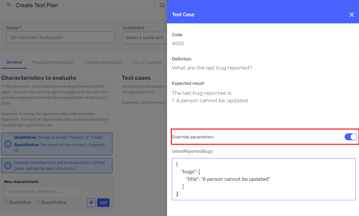 Defining conversational agent test case