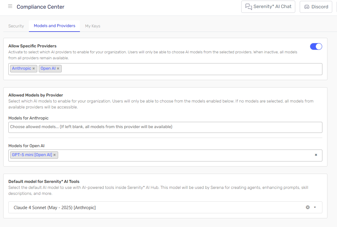 Models &amp; Providers UI