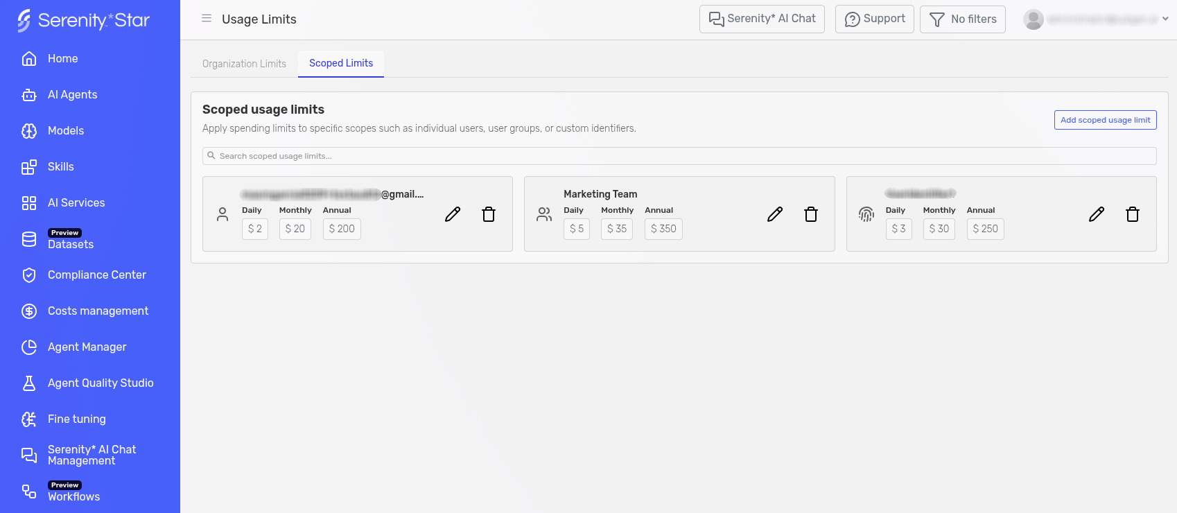 Scoped Limits Page